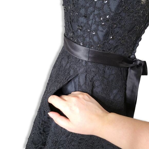 Mori Lee Lace Sequin Button Back Dress in Black Size 8 - Picture 5 of 15